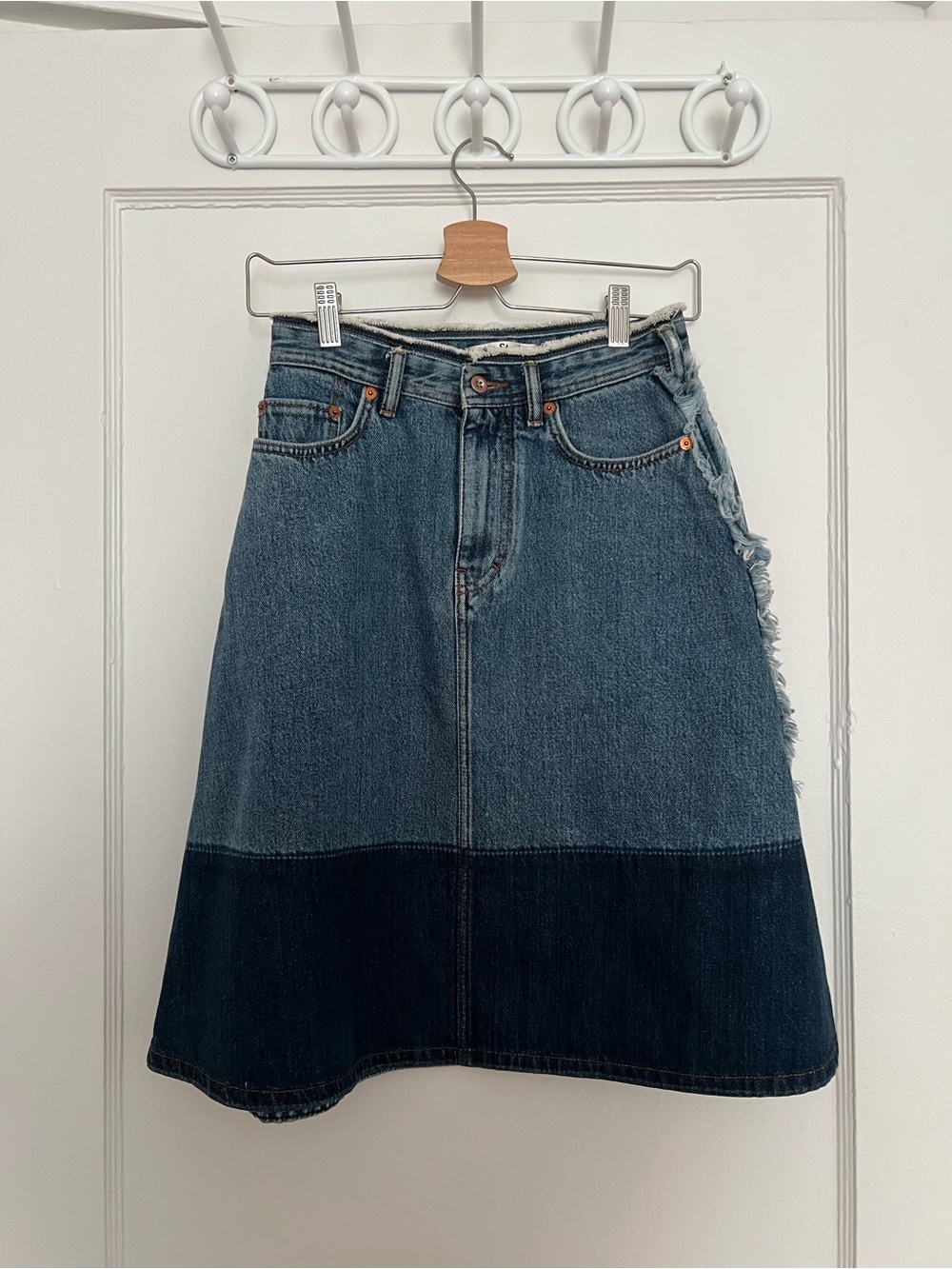 Acne Studios 'Halona' Two-Tone Denim A-Line Skirt - Light Blue & Dark Blue